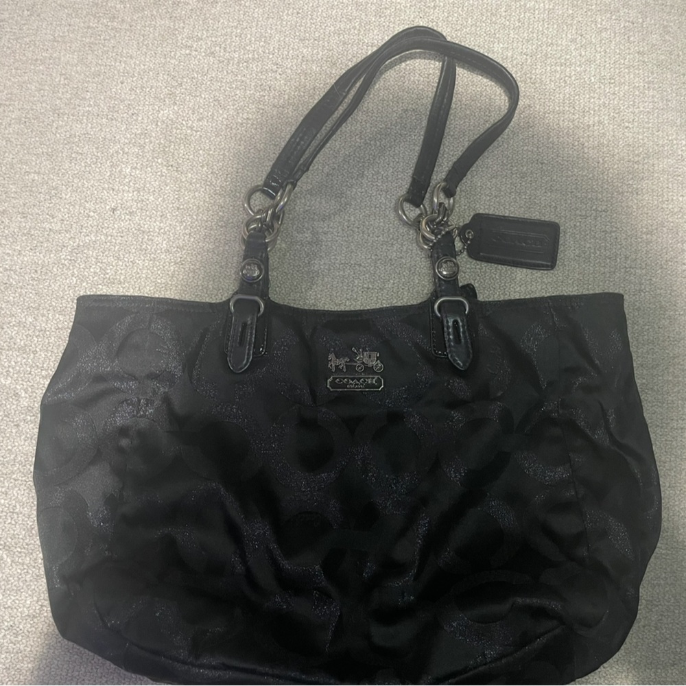 Classic Coach Signature Fabric Hobo Shoulder Bag with Leather Accents
